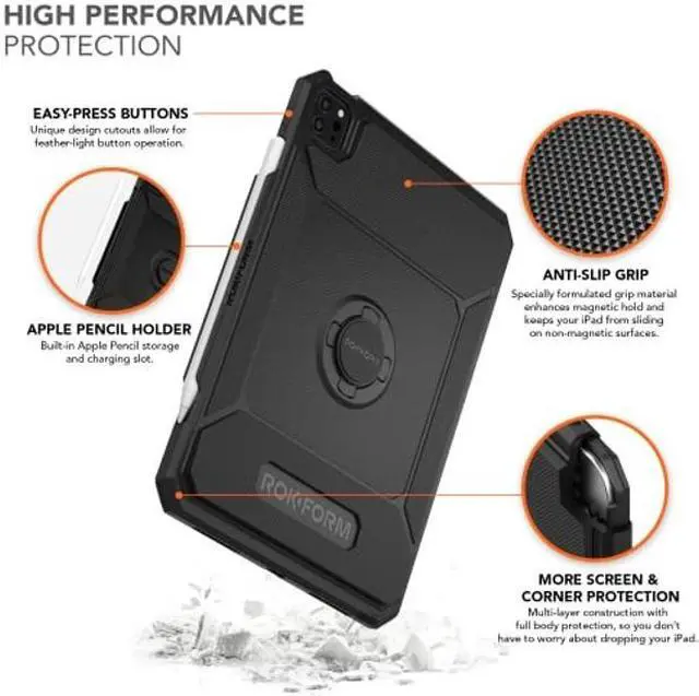 Alt view image 2 of 5 - Rokform - Rugged iPad Case 10.9-11 Inch, Magnetic Case with RokLock Twist Lock, Compatible with iPad Air 5 (2022), iPad Air 4 (2020), and The iPad Pro 11" 5th/4th/3rd gen (2021/2020/2018) - Black