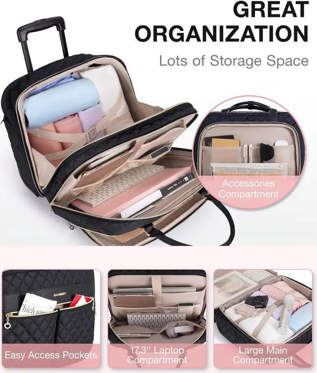 Alt view image 2 of 5 - BAGSMART Rolling Laptop Bag Women, Briefcase for 17.3 Inch with Wheels Computer Case Work Travel Business