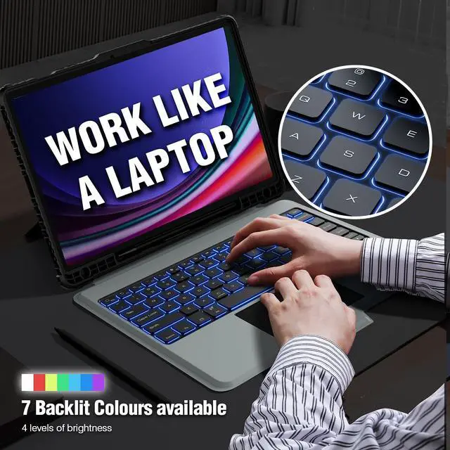 Alt view image 3 of 5 - Nillkin for Samsung Galaxy Tab S9+ Plus 12.4 Inch Case with Keyboard Detachable 7 Colors Backlit Multi-Touch Trackpad Keyboard, S Pen Holder Bluetooth Keyboard Case for Galaxy Tab S9+ Plus Case