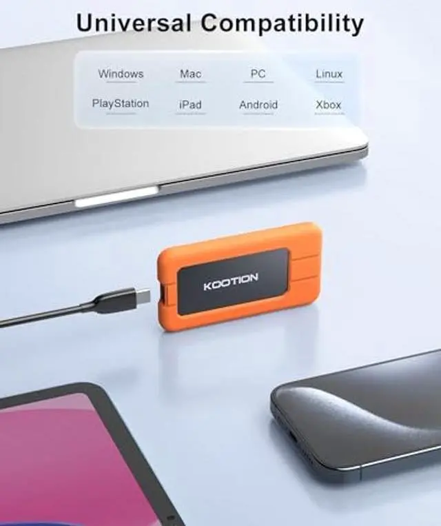 Alt view image 3 of 5 - KOOTION Portable SSD 1TB USB-C Up to 2000MB/s USB 3.2 External SSD USB 3.2 Gen 2x2 Portable Solid State Drive with Protective Case Shockproof Waterproof Type-C External Solid State Drive for PC/Mac