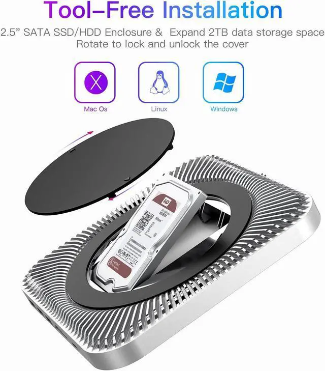 Alt view image 2 of 5 - RayCue Mac Hub & Stand with SSD - Type-C, USB 3.0/2.0 Ports, Card Readers - Fits 2.5 Inch SSD, for Mac Studio, Mac Mini M1/M2