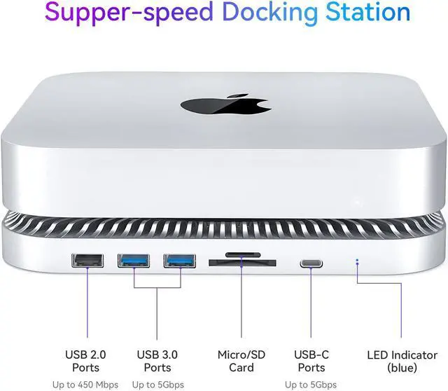 Alt view image 3 of 5 - RayCue Mac Hub & Stand with SSD - Type-C, USB 3.0/2.0 Ports, Card Readers - Fits 2.5 Inch SSD, for Mac Studio, Mac Mini M1/M2