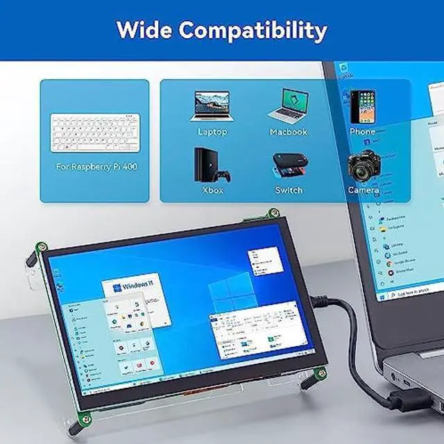 Alt view image 3 of 5 - SunFounder 7 Inch Touchscreen for RPI 4,1024X600 IPS Display, USB HDMI Portable Mini Monitor, Upgraded 7in Touch Screen for RPI 4 Monitor with Stand and Dual Speakers
