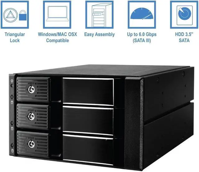Alt view image 5 of 5 - Kingwin Hard Drive Enclosure for Computer PC Case Internal 3 Bay Hot Swap for 3.5" HDD SSD, SATA Backplane Aluminum Trayless Mobile Rack, Support SATA I/II/III & SAS I/II 6 Gbps Performance