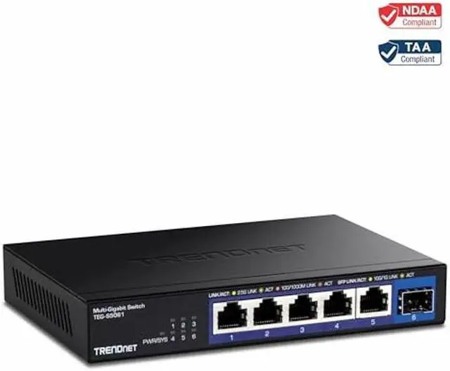 Alt view image 5 of 5 - TRENDnet 6-Port Unmanaged 2.5G Switch with 10G SFP+Port, TEG-S5061, 5 x 2.5GBASE-T Ports, 45Gbps SwitchingCapacity, Fanless, Wall Mountable,Lifetime Protection,Black
