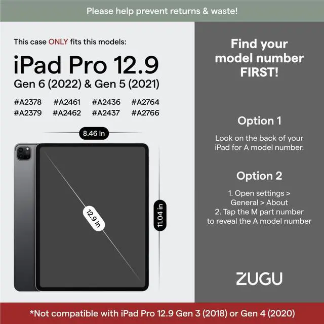 Alt view image 3 of 5 - ZUGU Case for 2021/2022 iPad Pro 12.9 inch 5th / 6th Gen - Slim Protective Case - Apple Pencil Charging - Magnetic Stand & Sleep/Wake Cover (Fits Model #'s A2378, A2379, A2461, A2462) - Slate Blue