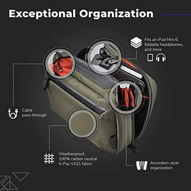 Alt view image 2 of 4 - ALPAKA Elements Tech Case Max - Keeps You Clutter-Free - Transforms into Sling Bag - Strap Included - Fits iPad Mini 6 and Foldable Headphones - Weatherproof X-Pac VX21 Fabric, Dark Green