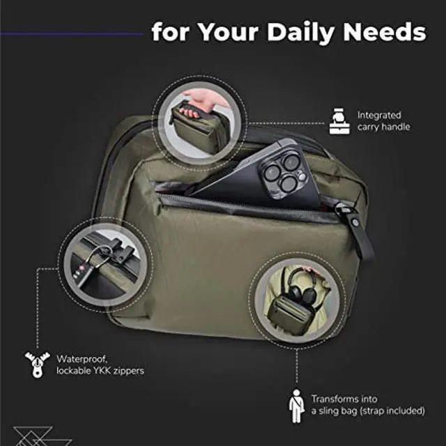 Alt view image 3 of 4 - ALPAKA Elements Tech Case Max - Keeps You Clutter-Free - Transforms into Sling Bag - Strap Included - Fits iPad Mini 6 and Foldable Headphones - Weatherproof X-Pac VX21 Fabric, Dark Green