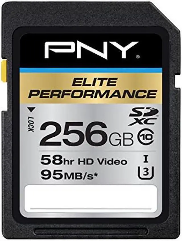 Main image of PNY 256GB Elite Performance Class 10 U3 SDXC Flash Memory Card - 95MB/s read, Class 10, U3, 4K UHD, Full HD, UHS-I, Full Size SD