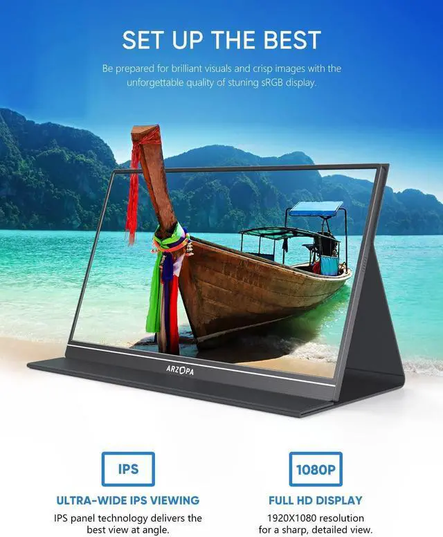 Alt view image 3 of 4 - ARZOPA Portable Monitor, 15.6'' 1080P FHD Laptop Monitor USB C HDMI Computer Display HDR Eye Care External Screen w/Smart Cover for PC Mac Phone Xbox Switch PS5-S1 Table