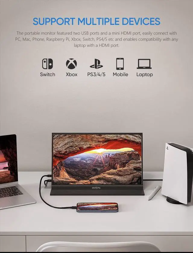 Alt view image 4 of 4 - ARZOPA Portable Monitor, 15.6'' 1080P FHD Laptop Monitor USB C HDMI Computer Display HDR Eye Care External Screen w/Smart Cover for PC Mac Phone Xbox Switch PS5-S1 Table