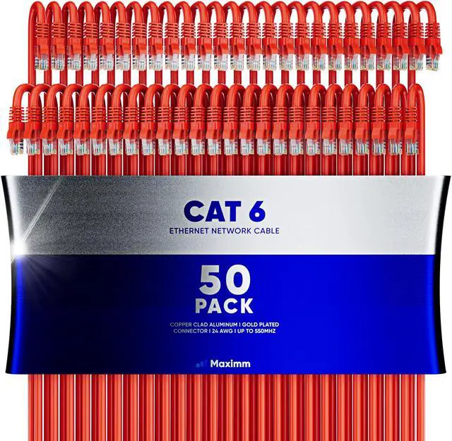 Main image of Maximm Cat 6 Ethernet Cable 8 Ft, (50-Pack) Cat6 Cable, LAN Cable, Internet Cable, Patch Cable and Network Cable - UTP (Orange) 8 Feet ethernet Cord