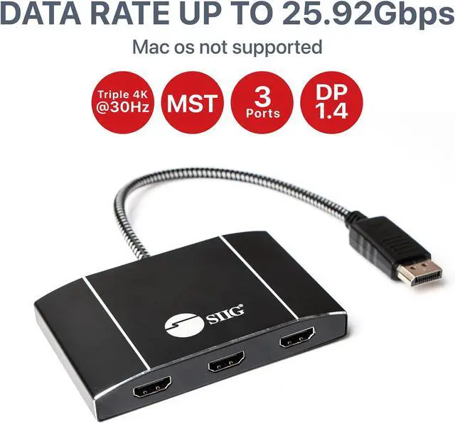 Alt view image 3 of 5 - SIIG MST Hub DisplayPort to HDMI Splitter, DP 1.4 to 3X Multi Stream Transport Hub HDMI, DisplayPort Hub Video Splitter, DisplayPort Daisy Chain Monitor Adapter,Not for MacOS (CE-DP0Q11-S1)