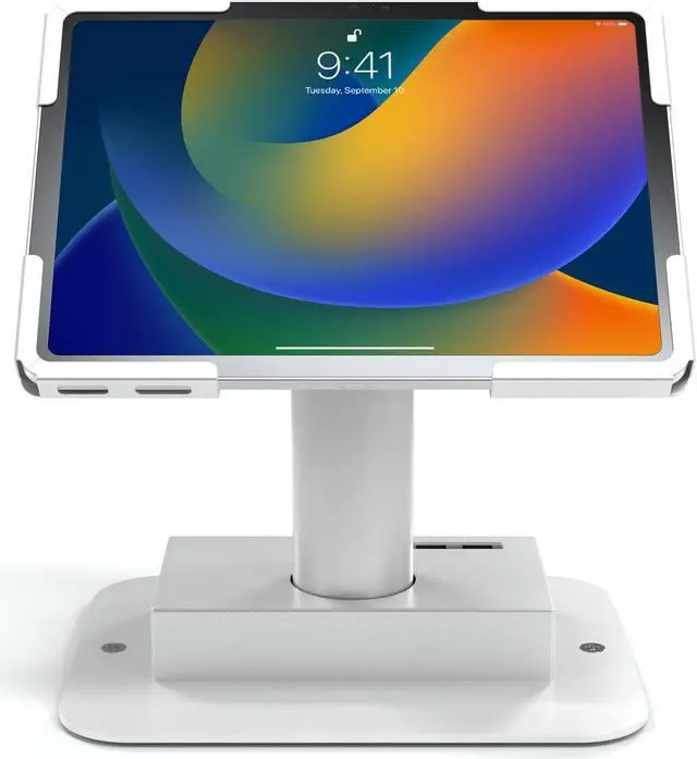Alt view image 3 of 5 - Quick Release Kiosk POS Stand - CTA Desk Mount Kiosk with 4 USB 3.0 Hubs - iPad 10th gen 10.9", iPad Pro 11", iPad Air 4, Samsung Galaxy Tab A7, A8 - White - (PAD-QRUSBKW)