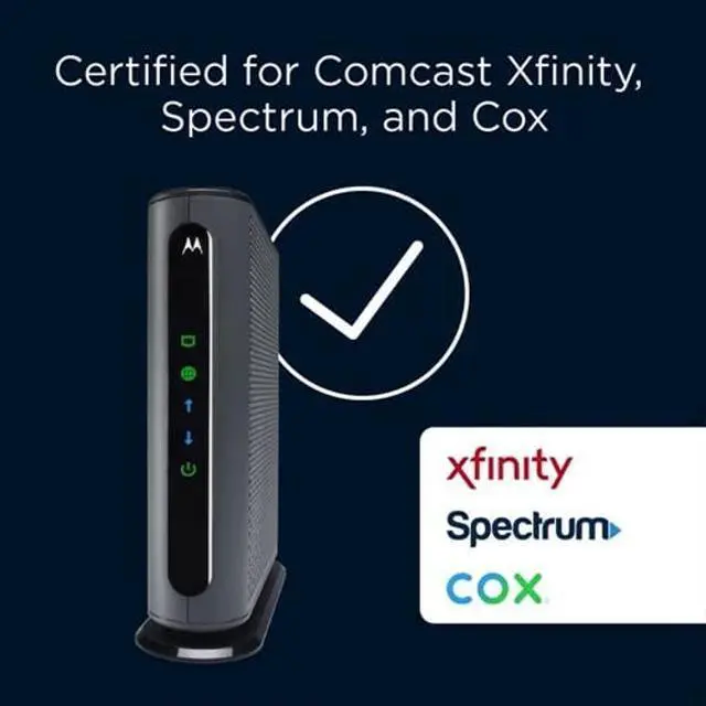 Alt view image 2 of 5 - MOTOROLA 8x4 Cable Modem, Model MB7220, 343 Mbps DOCSIS 3.0, Certified by Comcast XFINITY, Time Warner Cable, Cox, BrightHouse, and More (No Wireless)