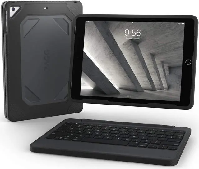 Main image of ZAGG Rugged Book Detachable Case and Magnetic-Hinged Keyboard for iPad Air, iPad Air 2, & iPad 9.7 inch, - Multi-Device Bluetooth Pairing, Backlit Keyboard - USB-C to USB-C Cable Included (Black)
