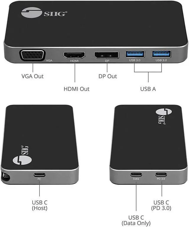 Alt view image 4 of 5 - SIIG 4K USB-C MST Laptop Docking Station Thunderbolt 3 Compatible with 100W PD Supports Windows & Chromebooks, Mac M1/M2/M3 Pro/Max for Single Extend Video Output only