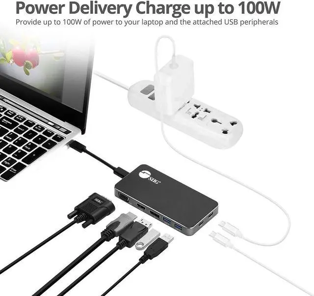 Alt view image 5 of 5 - SIIG 4K USB-C MST Laptop Docking Station Thunderbolt 3 Compatible with 100W PD Supports Windows & Chromebooks, Mac M1/M2/M3 Pro/Max for Single Extend Video Output only