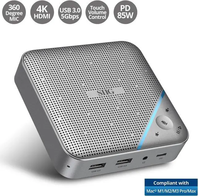 Alt view image 2 of 5 - SIIG Conference Room Omnidirectional Microphone, USB-C Speakerphone, Multi Port Mini Dock with 1x 4K HDMI, USB 3.0 Ports and PD 100W, Plug-N-Play, Mac and Windows, Silver (JU-DK0S11-S1)