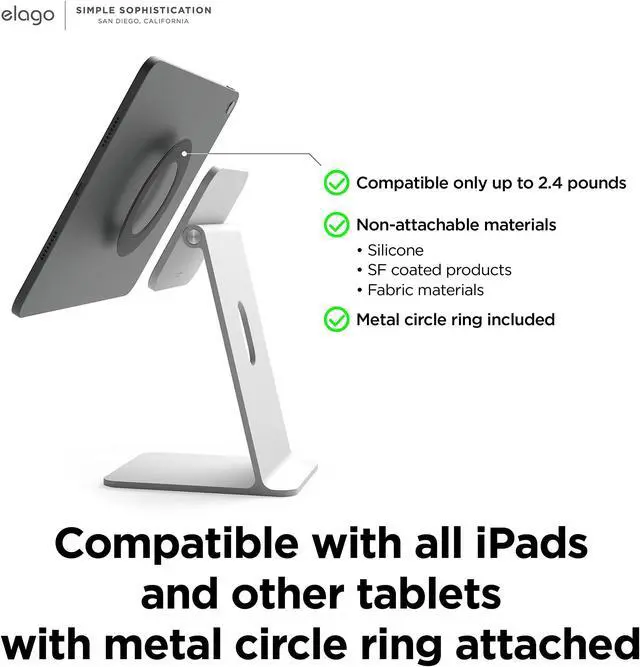 Alt view image 2 of 5 - elago Premium iPad Magnetic Stand Designed for iPad Pro 12.9"(5th,4th Gen), iPad Pro 11"(3rd,2nd Gen), iPad Air 10.9"(5th,4th Gen), iPad Mini 8.3"(6th Gen), iPad 10.9"(10th Gen) [Silver]