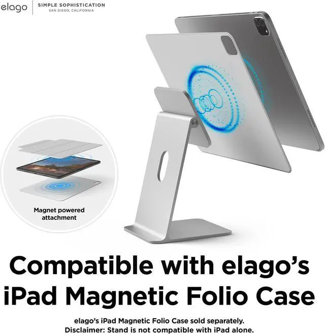Alt view image 3 of 5 - elago Premium iPad Magnetic Stand Designed for iPad Pro 12.9"(5th,4th Gen), iPad Pro 11"(3rd,2nd Gen), iPad Air 10.9"(5th,4th Gen), iPad Mini 8.3"(6th Gen), iPad 10.9"(10th Gen) [Silver]