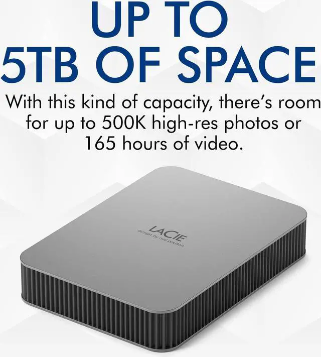 Alt view image 2 of 5 - LaCie Mobile Drive, 2TB, External Hard Drive Portable - Moon Silver, USB-C 3.2, for PC and Mac, Post-Consumer Recycled, with Adobe All Apps Plan (STLP2000400)