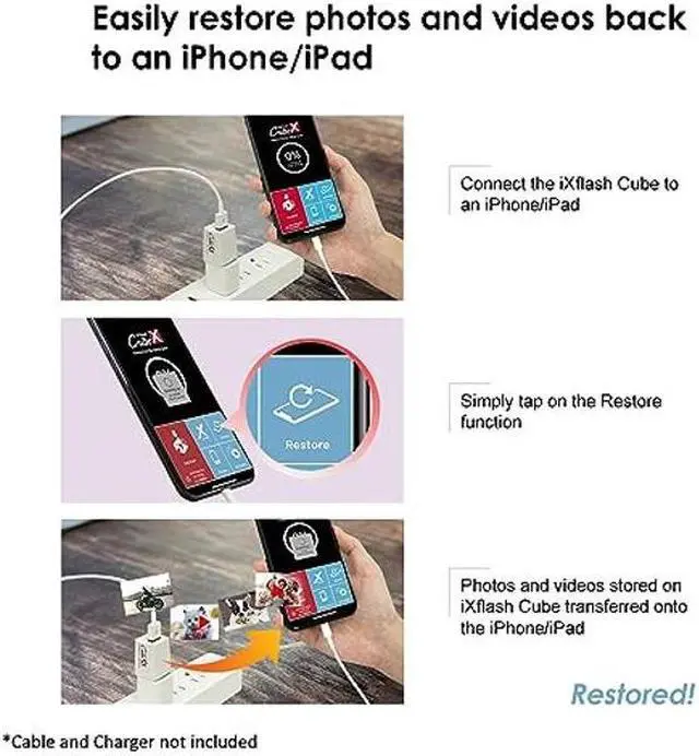 Alt view image 4 of 5 - PioData iXflash Cube 512GB Photo Storage Device Apple MFi Certified USB Type A for iPhone & iPad, Auto Backup Photos & Videos