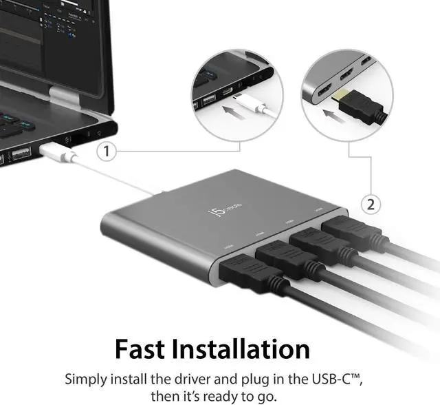 Alt view image 4 of 5 - j5create USB-C to 4 Port HDMI Adapter Hub- Multi Monitor Splitter - Support 4 1080p 60Hz Displays - Compatible with Type-C MacBook and Windows Laptop (JCA366)