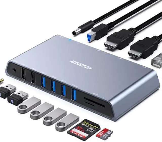 Main image of BENFEI 12-in-1 USB Type-A/USB Type-C Docking Station with Dual HDMI Display/6*USB Ports/SD/TF Card Reader/Gigabit Ethernet Network/3.5mm Female Headphone Jack Compatible with Windows and Mac