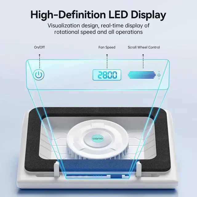 Alt view image 4 of 5 - llano Gaming Laptop Cooling Pad, Laptop Cooler Stand with 5.5in External Cooling Fan, Fast Cooling Computer Laptop 15-21in, Adjustable Speed, Touch Control, 3-Port USB A, Upgraded Version Ivory White