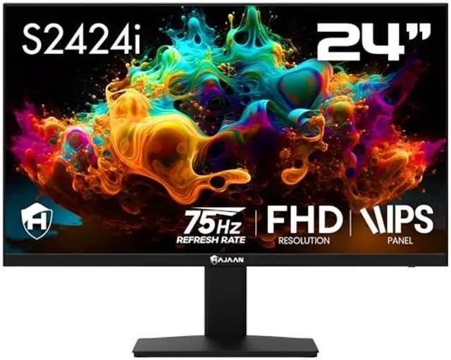 Main image of HAJAAN 24" FHD(1920 x1080) IPS Desktop Monitor, 75Hz Refresh Rate with Ultra Thin Bazel, Best for Office & Home, HDMI, VGA Ports | Monitor for PC, Wall Mountable, Black (S2424i)- New