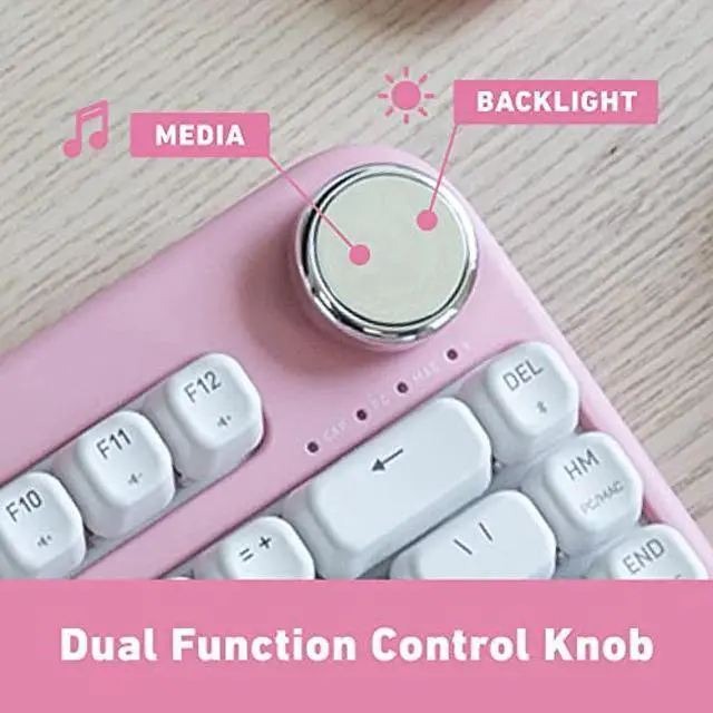 Alt view image 4 of 4 - Azio IZO Wireless BT5/USB PC & Mac Mechanical Keyboard, Pre-Lubed Red Switches, Pink Blossom (IK408)