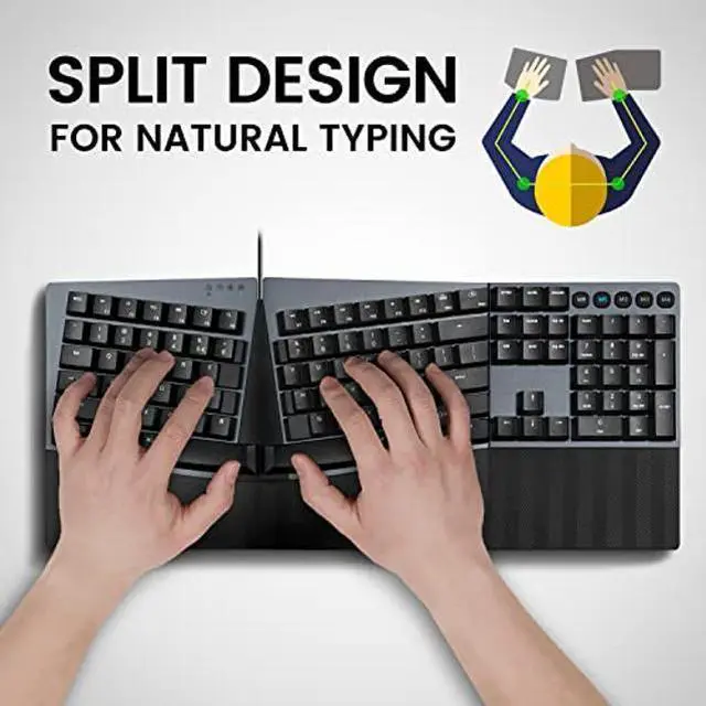 Alt view image 2 of 5 - Perixx PERIBOARD-535BR Wired Ergonomic Mechanical Split Keyboard - Low-Profile Brown Tactile Switches - Programmable Feature with Macro Keys - Compatible with Windows and Mac OS X - US English, Black