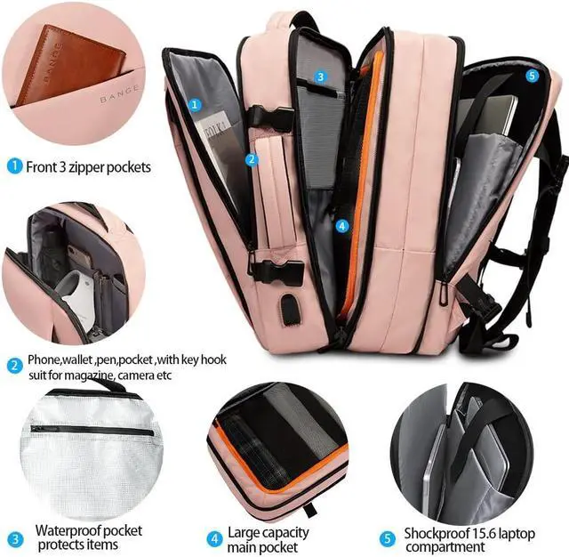 Alt view image 2 of 5 - BANGE 45L Backpack For Women, Weekend Expandable Travel Backpacks,Business Laptop Backpack For 17.3 Laptop,Women's Suitcase Backpack