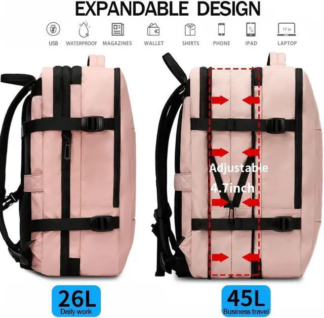 Alt view image 4 of 5 - BANGE 45L Backpack For Women, Weekend Expandable Travel Backpacks,Business Laptop Backpack For 17.3 Laptop,Women's Suitcase Backpack