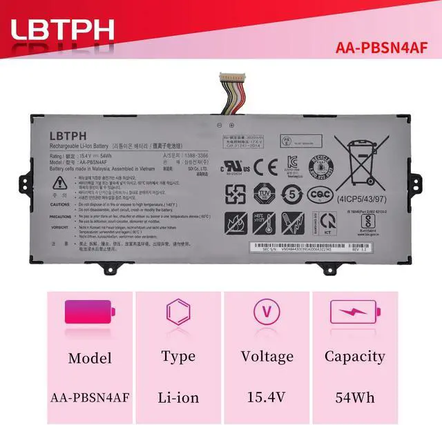 Alt view image 2 of 5 - LBTECH AA-PBSN4AF Battery Replacement for Samsung Notebook Pen 13" NP930SBE-K01US NT930SBE NP930SBE-K02CN NP730QCJ 15.4V 3500mAh 54Wh