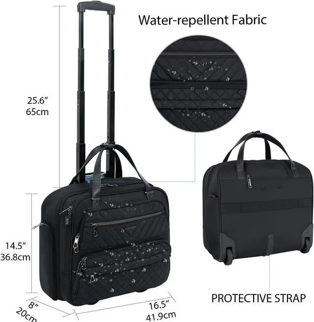 Alt view image 2 of 5 - KROSER Rolling Laptop Bag Women,15.6 inch Rolling Briefcase for Women with RFID Pockets, Rolling Computer Bag Laptop Case for Work Travel Business, Quilted Black