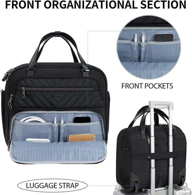 Alt view image 4 of 5 - KROSER Rolling Laptop Bag Women,15.6 inch Rolling Briefcase for Women with RFID Pockets, Rolling Computer Bag Laptop Case for Work Travel Business, Quilted Black
