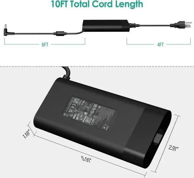 Alt view image 2 of 5 - 200W Laptop Charger Fit for Original HP Omen 15 17 zbook 15 17 Victus 15 16 16-e1163nr Pavilion Gaming 15 17 Envy 15 2020 TPN-DA10 L00818-850 ADP-200HB B TPN-LA21 TPN-LA20 Power Laptop AC Adapter