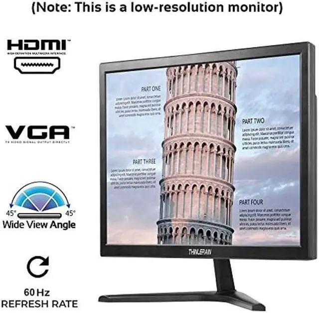 Alt view image 2 of 5 - Thinlerain PC Monitor 17-inch 4:3 LED Backlit Monitor 1280 X 1024, 60 Hz Refresh Rate, 5Ms Response Time, VESA Mountable, VGA, HDMI, TN Panel, Built-in Speakers