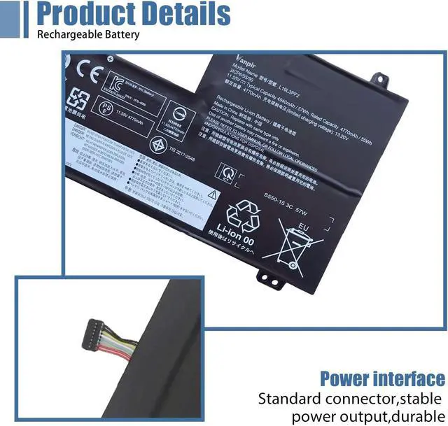 Alt view image 3 of 5 - VANPIR L19L3PF2 Laptop Battery Replacement for Lenovo Ideapad 5-15ARE05 5-15IIL05 Series Notebook L19L4PF1 L19C3PF4 L19C3PF5 L19C4PF1 L19M3PF6 L19D3PF3 11.55V 57Wh 4770mAh