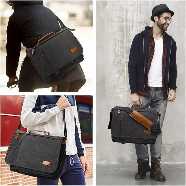 Alt view image 4 of 5 - ESTARER 17-17.3 Inch Water-resistance Canvas Computer Messenger Bag & 17-17.3 Inch Laptop Case for Men Water-resistant Canvas Computer Bag, Notebook Laptop Carrying Case