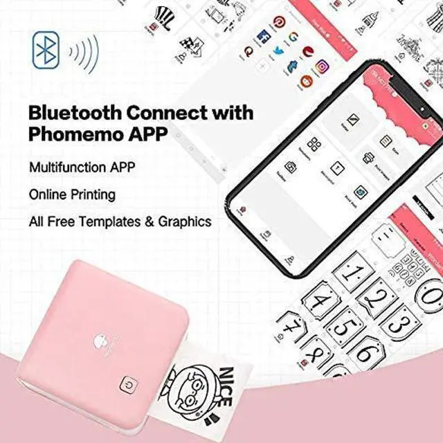 Alt view image 2 of 5 - Phomemo M02 Pro Mini Printer- Bluetooth Thermal Photo Printer with 3 Rolls Colorful Sticker Paper, Compatible with iOS + Android for Plan Journal, Study Notes, Art Creation, Work, Gift, Pink