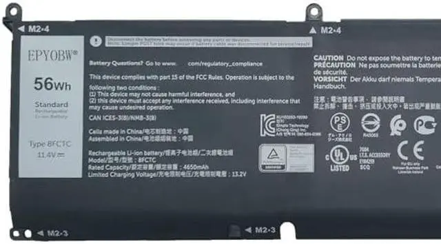 Alt view image 2 of 5 - EPYOBW 8FCTC Laptop Battery 56Wh 11.4V Compatible with Dell Alienware M15 R3 M15 R4 M15 R5 M15 R6 M15 R7 M16 R1 M17 R3 M17 R4 / XPS 9500 9510 / Inspiron 7510 5620 7610 Series 69KF2 08FCTC 70N2F