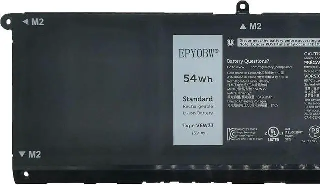Alt view image 2 of 5 - EPYOBW V6W33 Laptop Battery 54Wh 15V Compatible with Dell Latitude 3330 3430 3530 / Inspiron 3520 5320 5420 / Inspiron 7415 7425 2-in-1 / Vostro 3510 5310 5410 Series G91J0 0FH3K2 0MVK11 TN70C