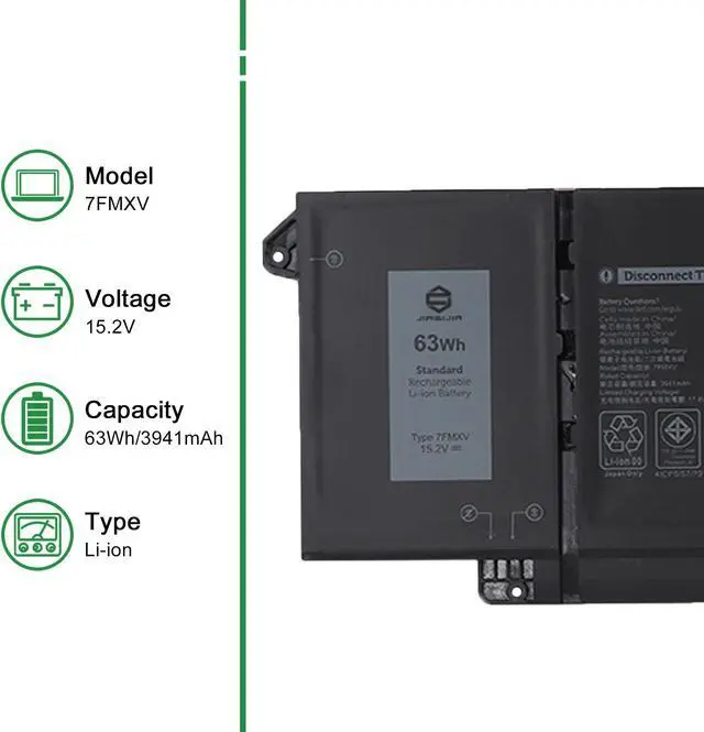 Alt view image 2 of 5 - JIAZIJIA 7FMXV TN2GY 4M1JN Laptop Battery Replacement for Dell Latitude 5320 7320 7420 7520 P138G P138G001 P139G P139G001 P133G P133G001 P134G P135G P136G P110F Series 0TN2GY 04M1JN 1PP63 15.2V 63Wh