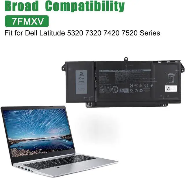 Alt view image 4 of 5 - JIAZIJIA 7FMXV TN2GY 4M1JN Laptop Battery Replacement for Dell Latitude 5320 7320 7420 7520 P138G P138G001 P139G P139G001 P133G P133G001 P134G P135G P136G P110F Series 0TN2GY 04M1JN 1PP63 15.2V 63Wh