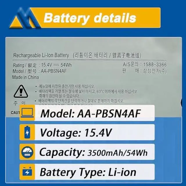 Alt view image 2 of 5 - Mobik AA-PBSN4AF PBSN4AF Laptop Battery Replacement for Samsung NP930SBE NP930SBE-K01CN NP930SBE-K02HK NP930SBE-K03CN NT930SBE NT930SBE-K38 NP730QCJ NP730QCJ-K01US NP730QDA NP730QDA-KA1US 54Wh