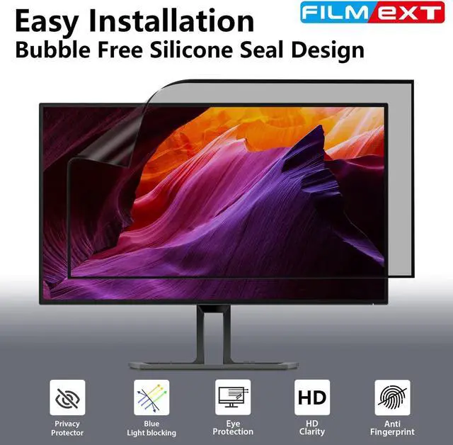 Alt view image 3 of 5 - FILMEXT [2 Pack 22 Inch Computer Privacy Screen Filter for 16:10 All-in-One Desktop/Frameless Monitor - Removable Blue Light UV Blocking Privacy Shield for Thin Bezel Computer