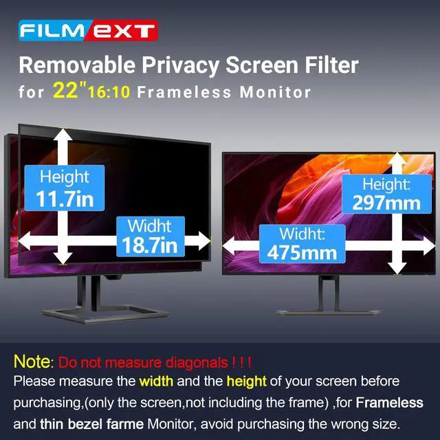 Alt view image 4 of 5 - FILMEXT [2 Pack 22 Inch Computer Privacy Screen Filter for 16:10 All-in-One Desktop/Frameless Monitor - Removable Blue Light UV Blocking Privacy Shield for Thin Bezel Computer